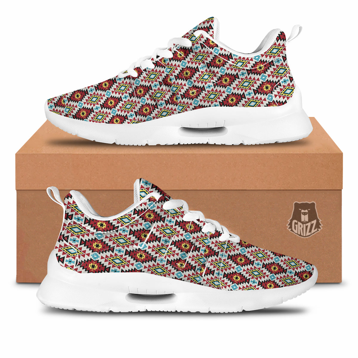 American Turquoise Native Print Pattern Tennis Shoes-grizzshop