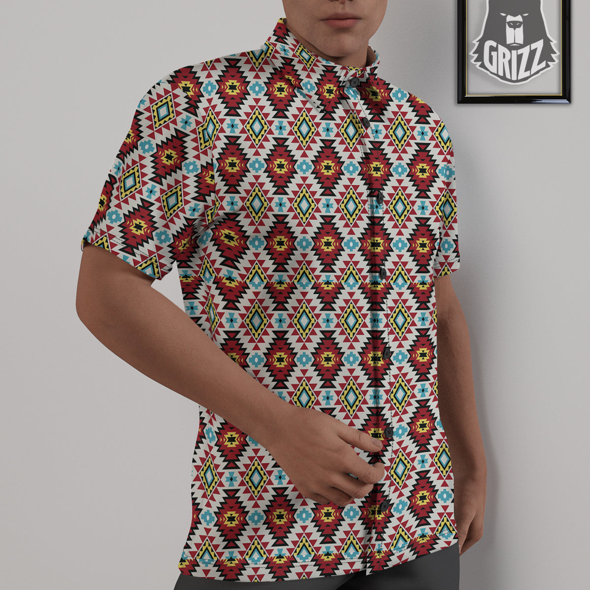 American Turquoise Native Print Pattern Untucked Shirts-grizzshop