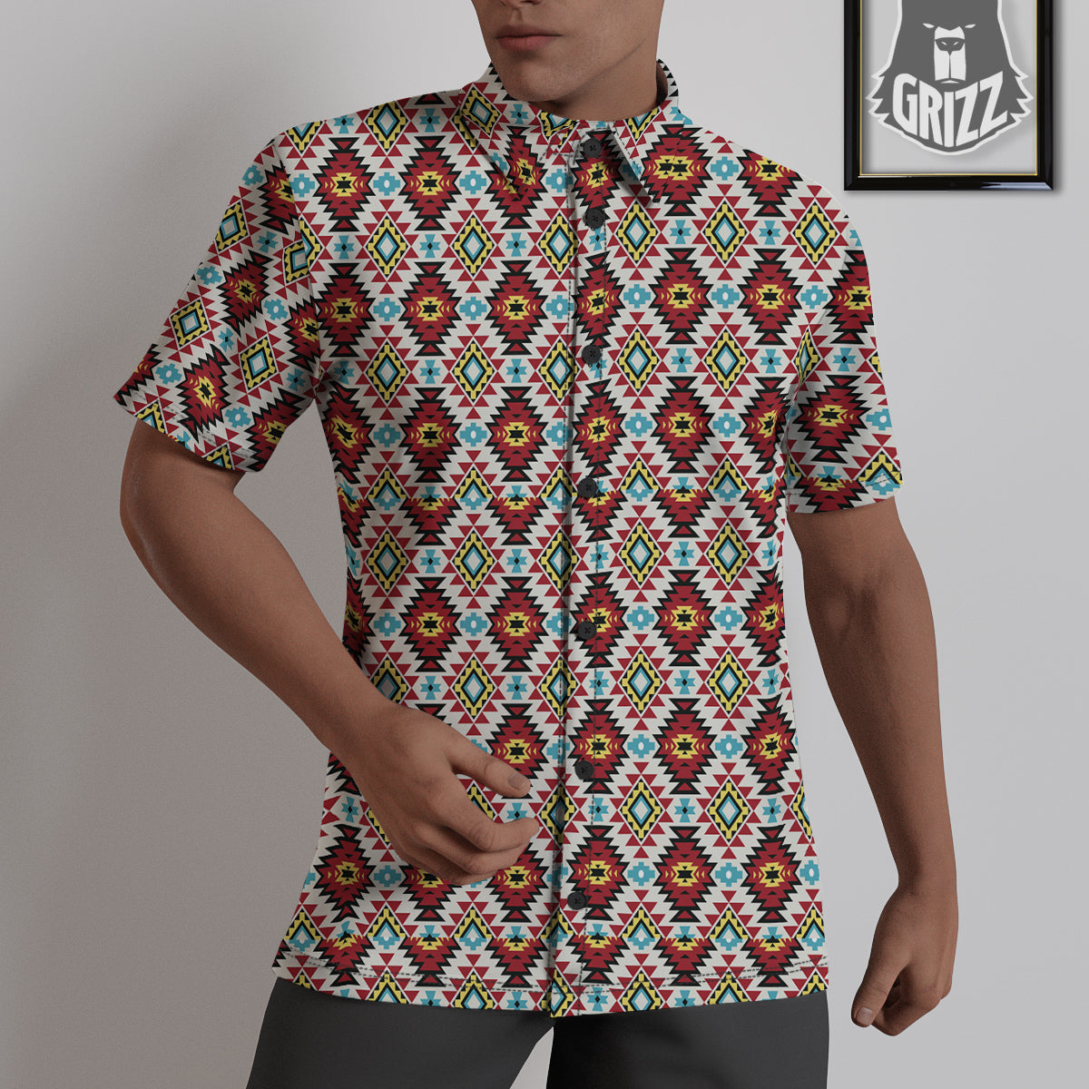 American Turquoise Native Print Pattern Untucked Shirts-grizzshop