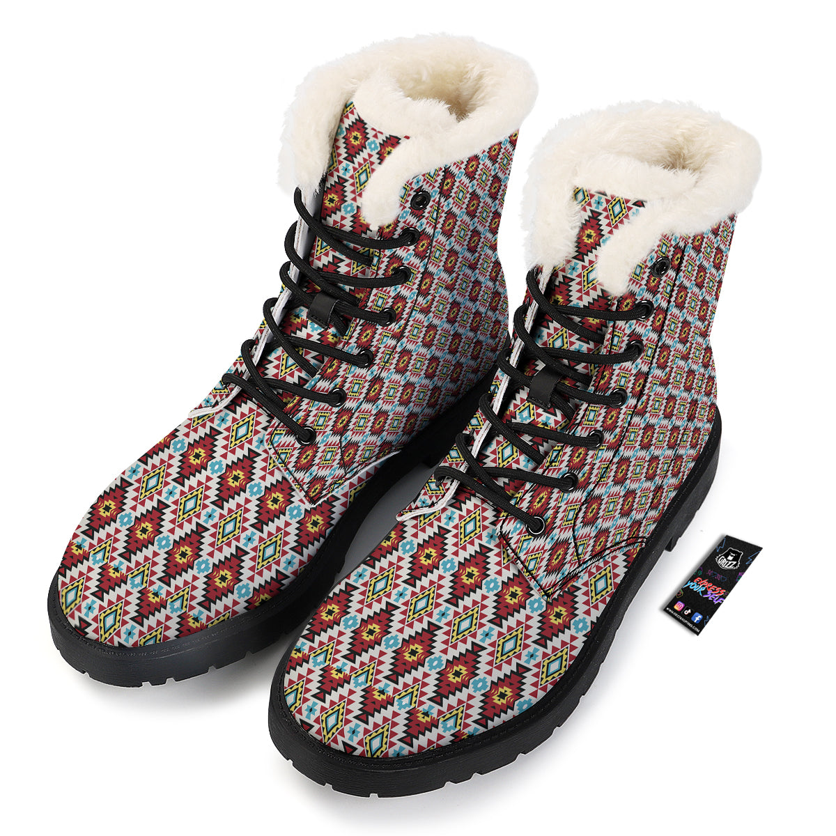 American Turquoise Native Print Pattern Winter Boots-grizzshop
