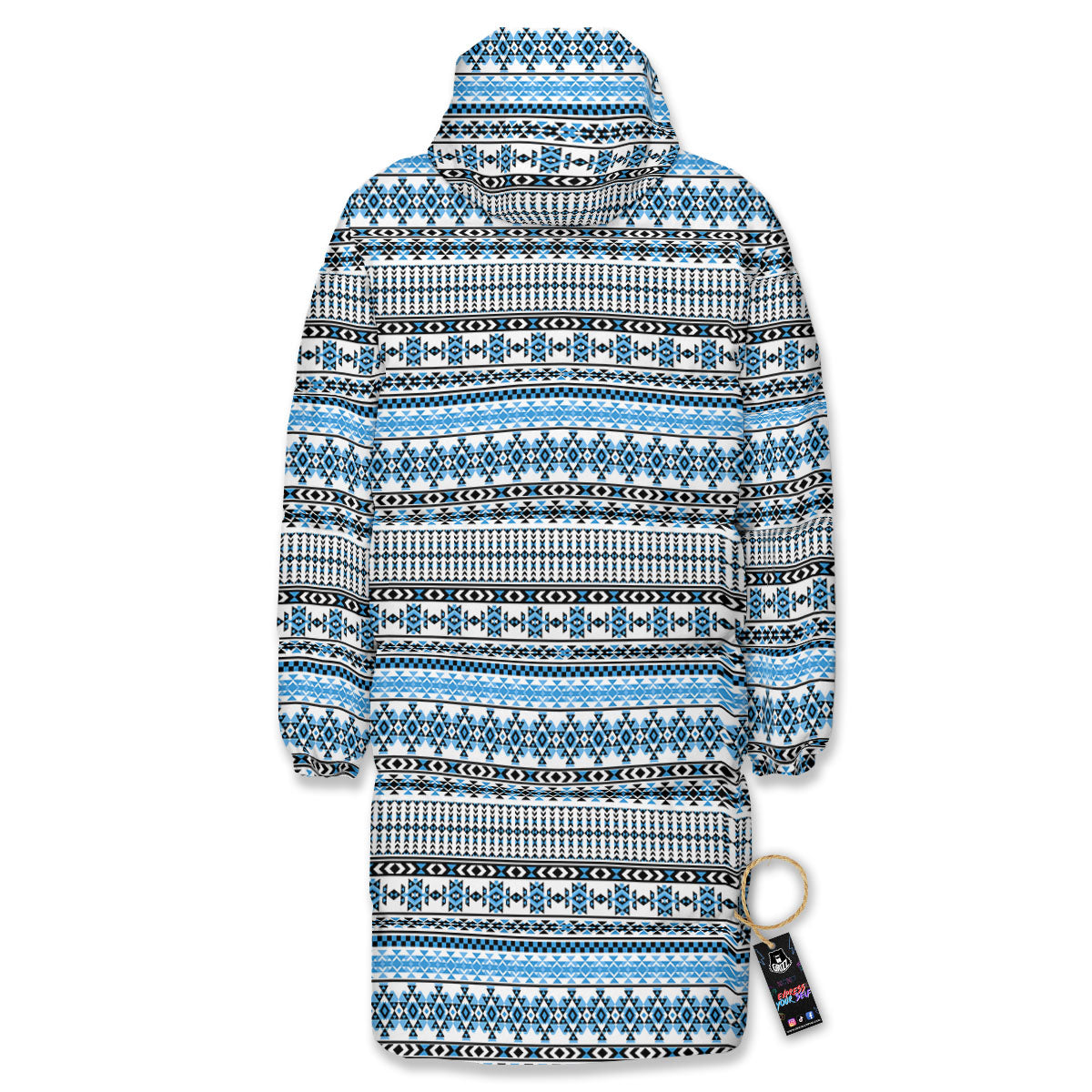 American Aztec Blue Native Print Pattern Long Down Jacket