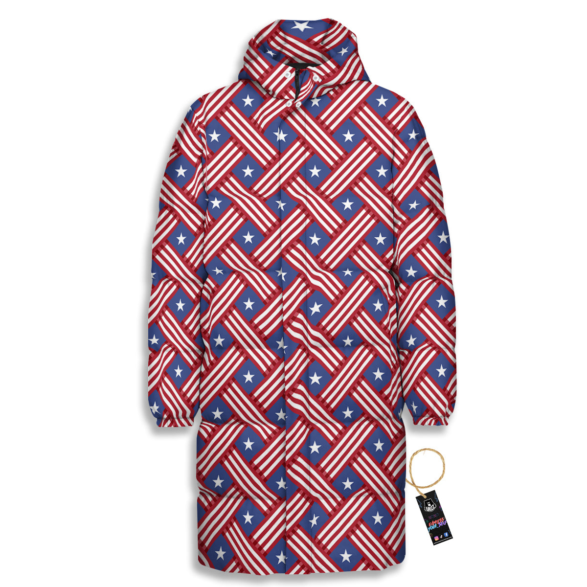 American Flag 4th of July Print Pattern Long Down Jacket
