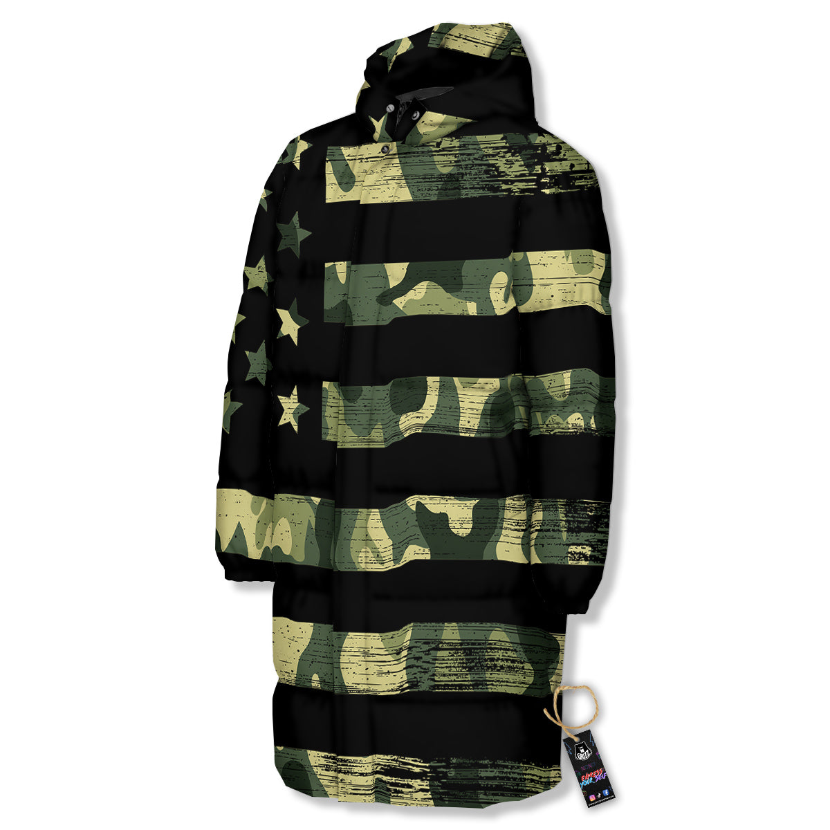 American Flag Camouflage Print Long Down Jacket