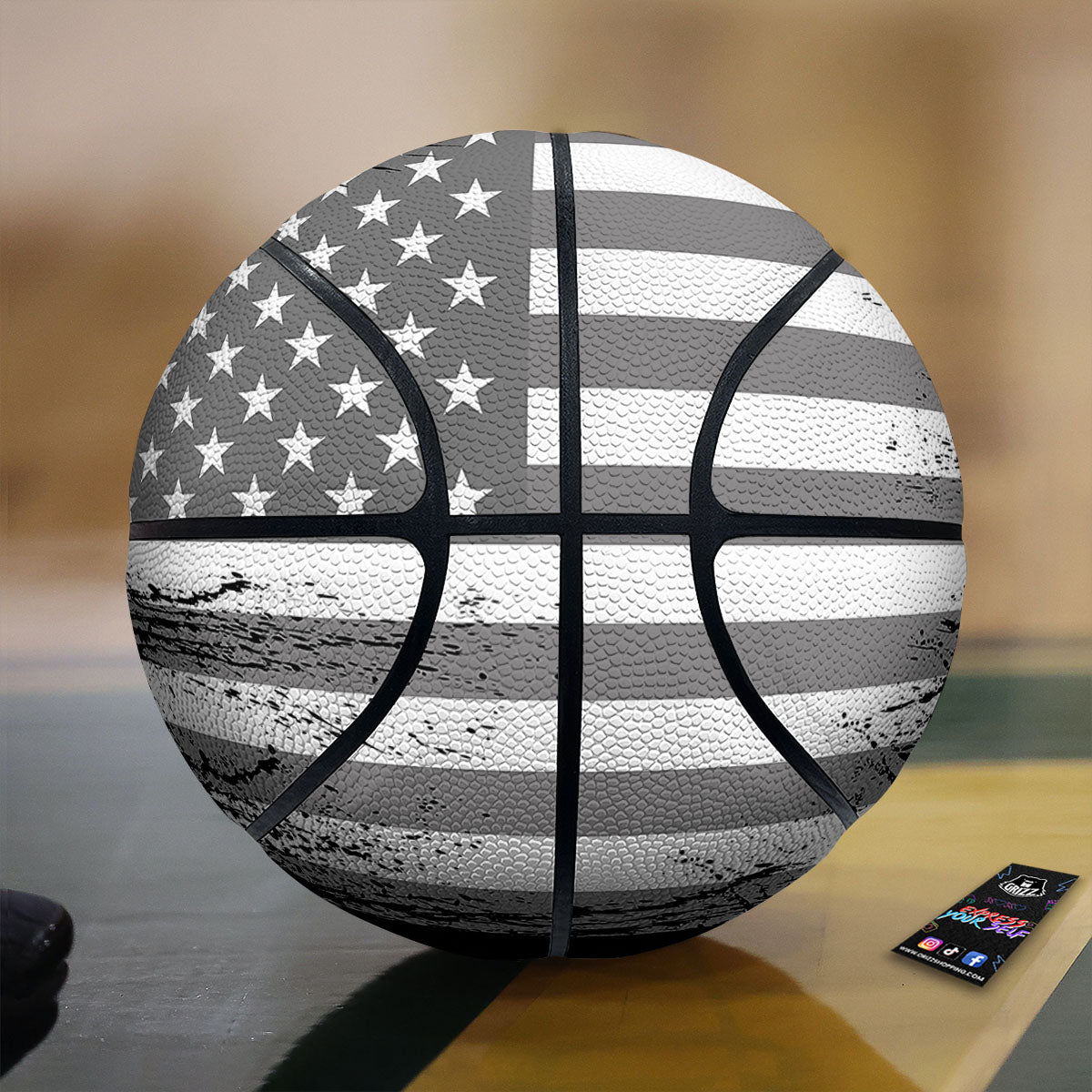American Flag Monochrome Grunge Print Basketball