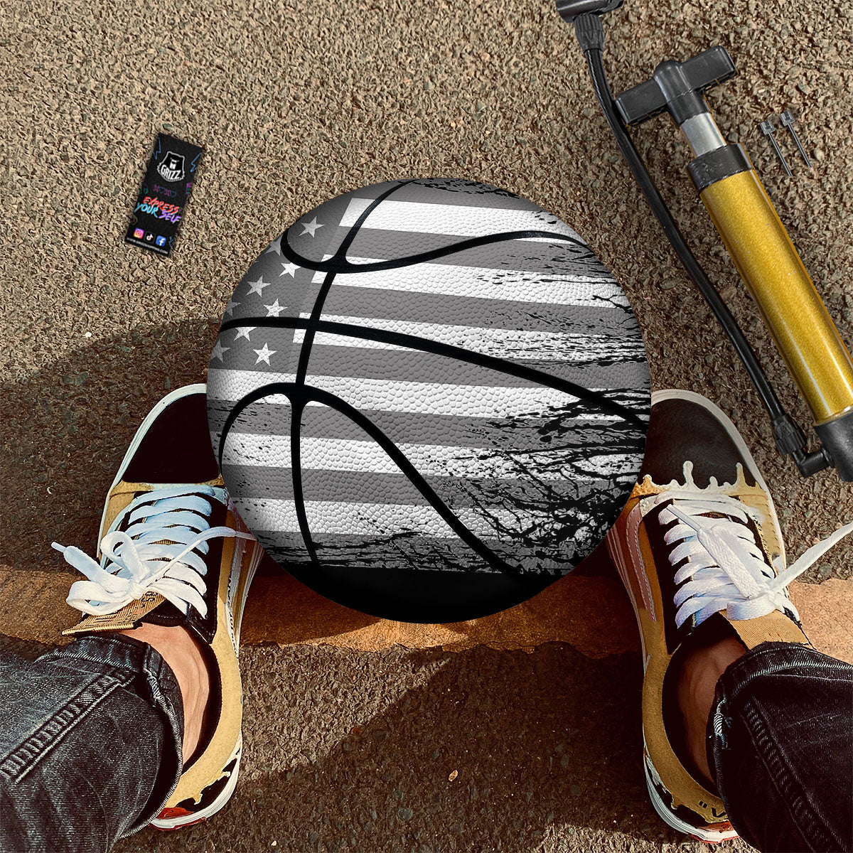 American Flag Monochrome Grunge Print Basketball
