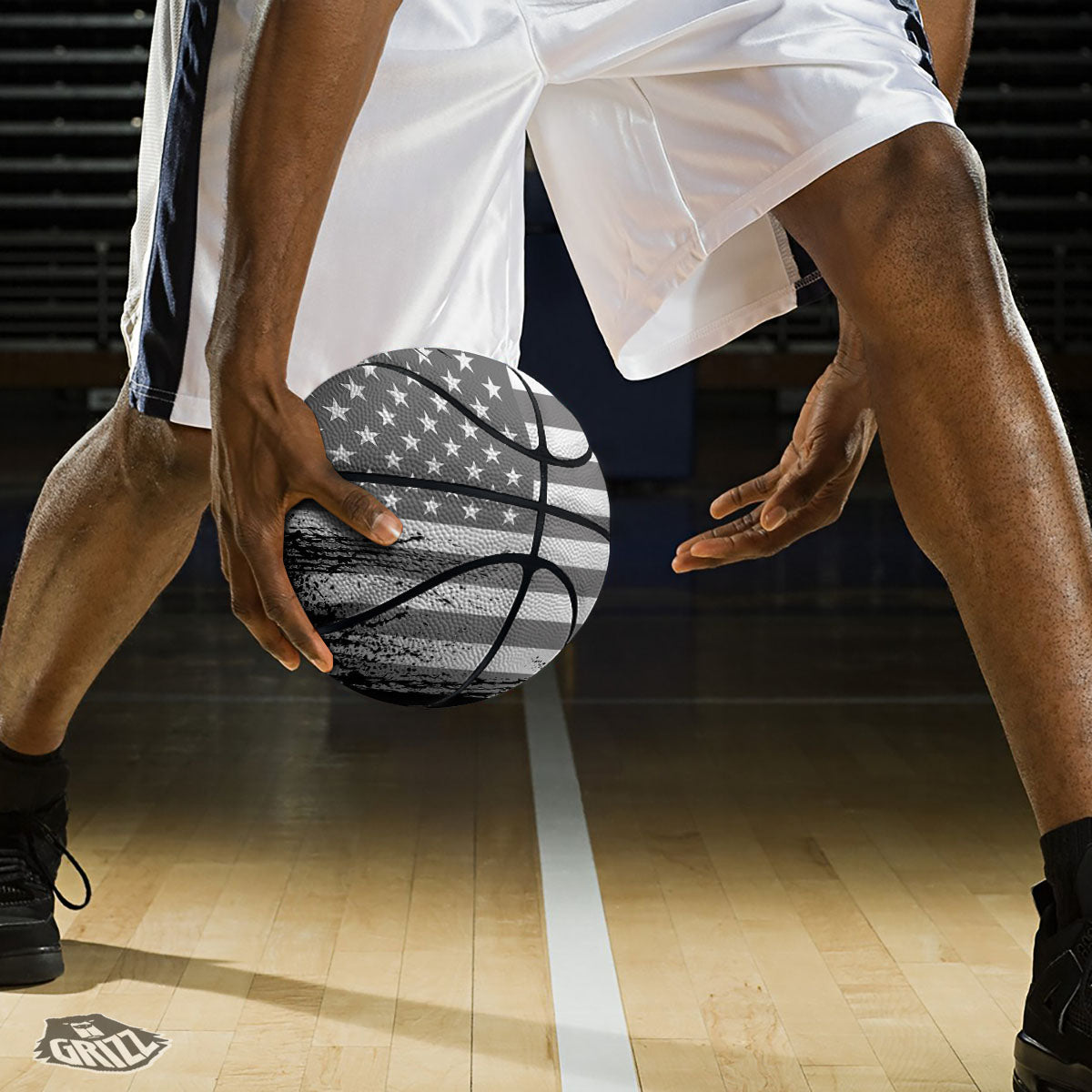 American Flag Monochrome Grunge Print Basketball