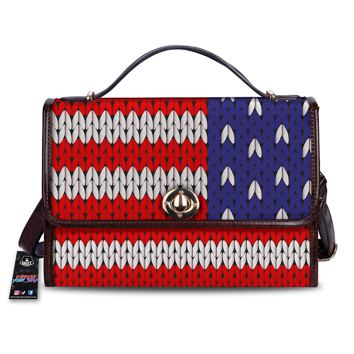 American Flag Knitted Print Women's Satchel Bag