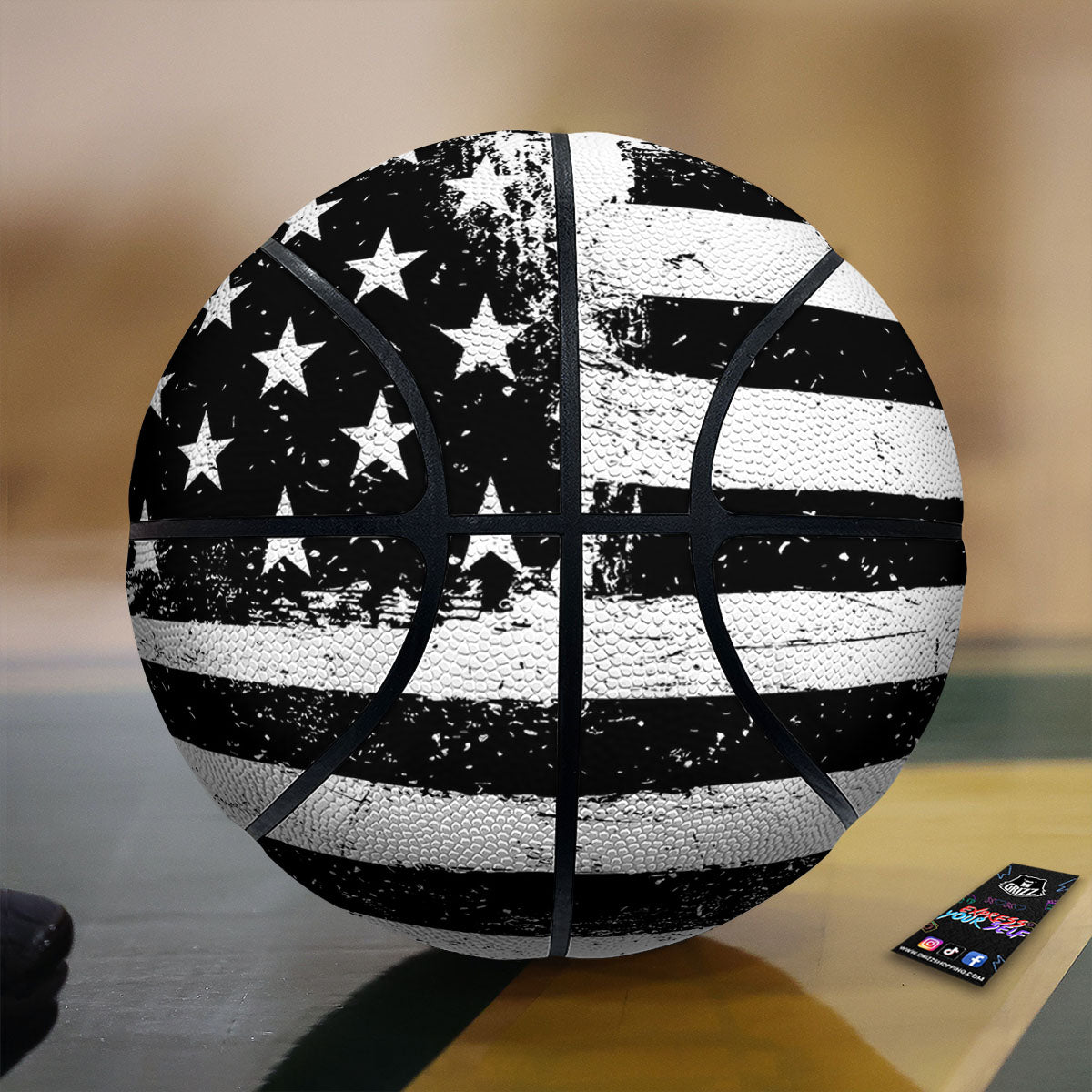 American Flag Monochrome Grunge Print Basketball
