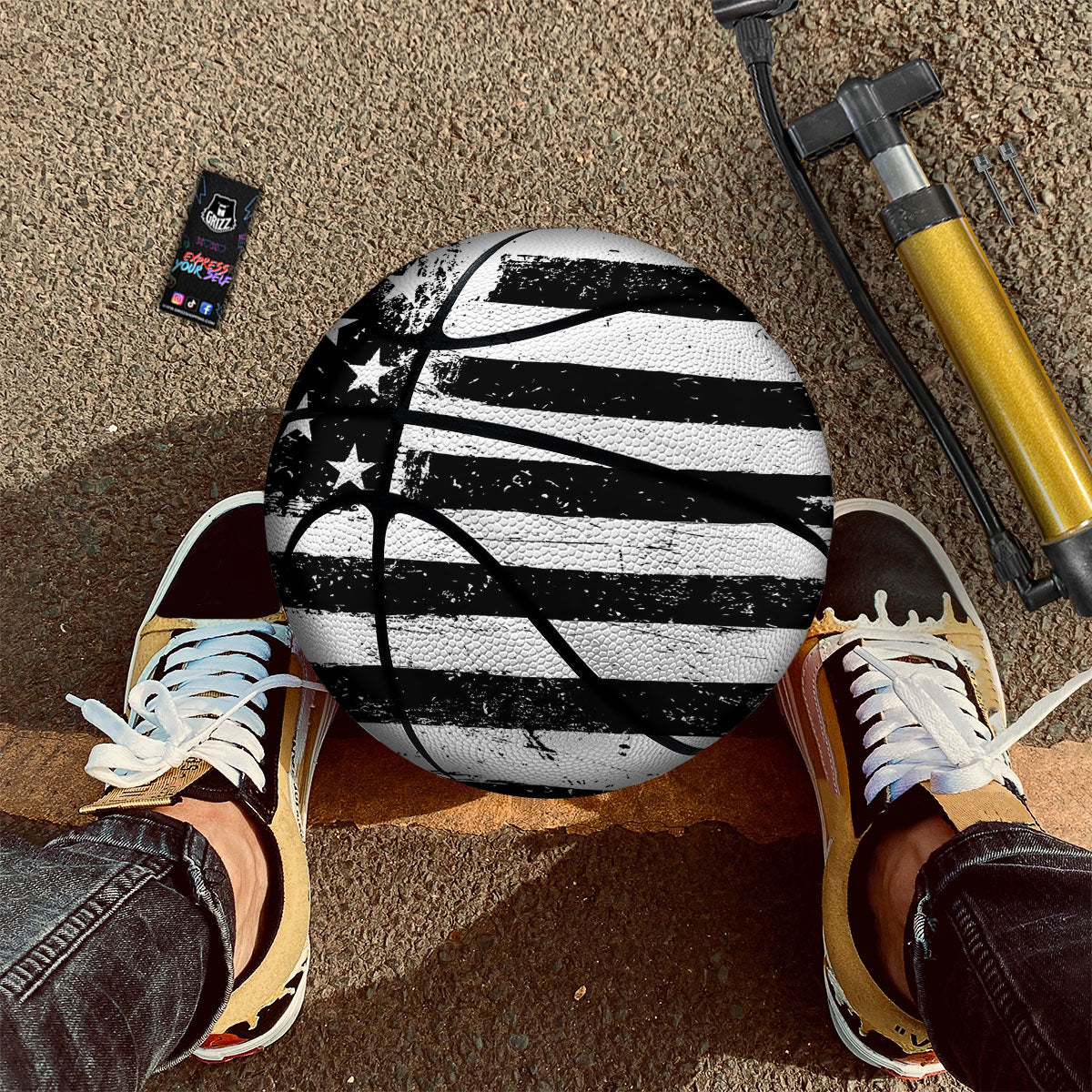 American Flag Monochrome Grunge Print Basketball