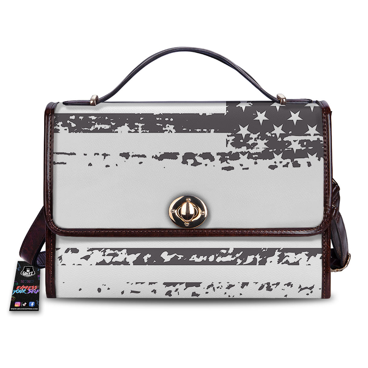American Flag White And Black Print Women's Satchel Bag