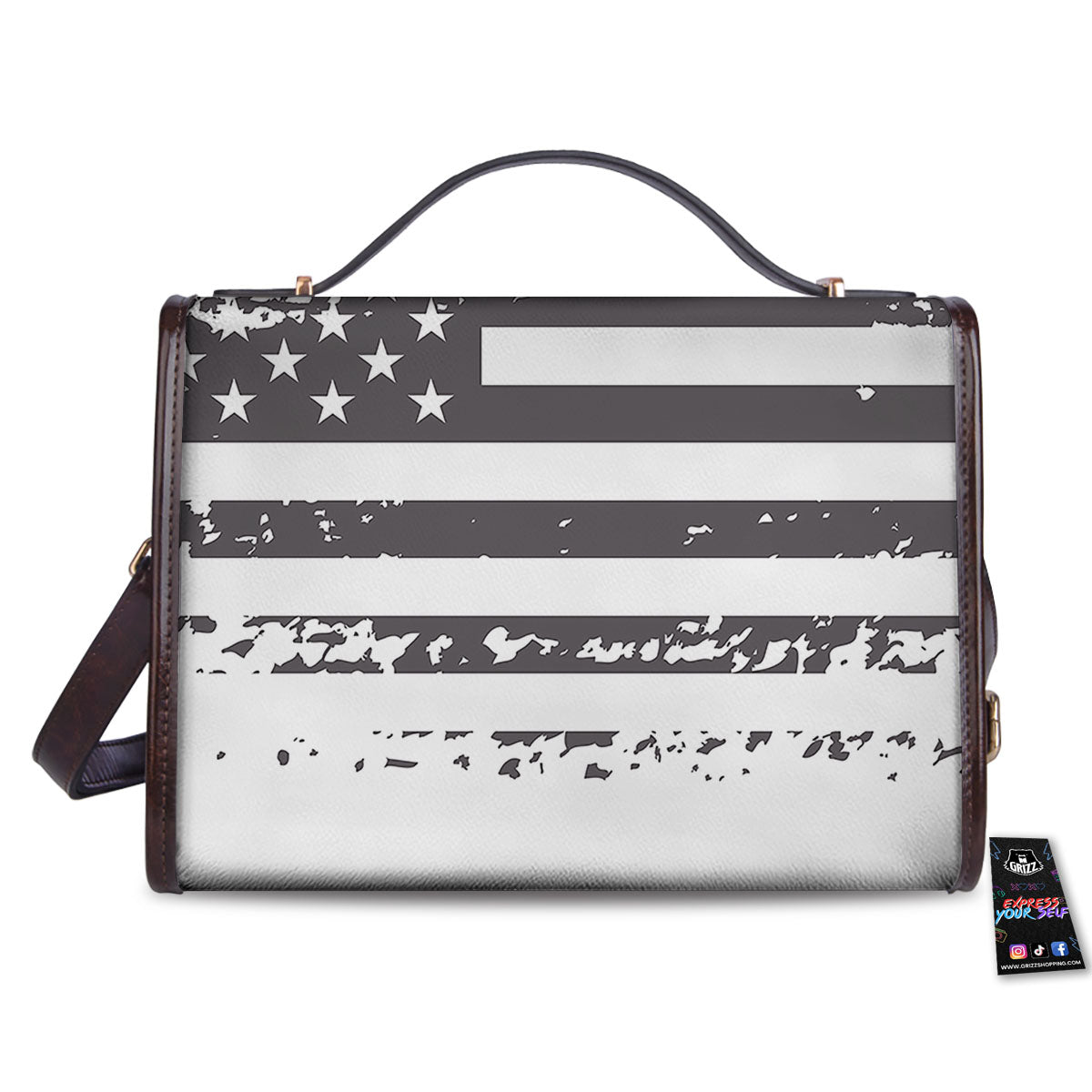 American Flag White And Black Print Women's Satchel Bag