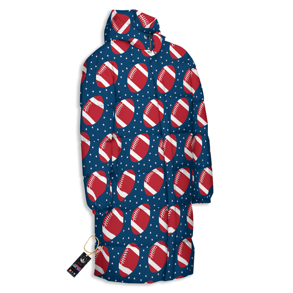 American Football Ball Print Pattern Long Down Jacket