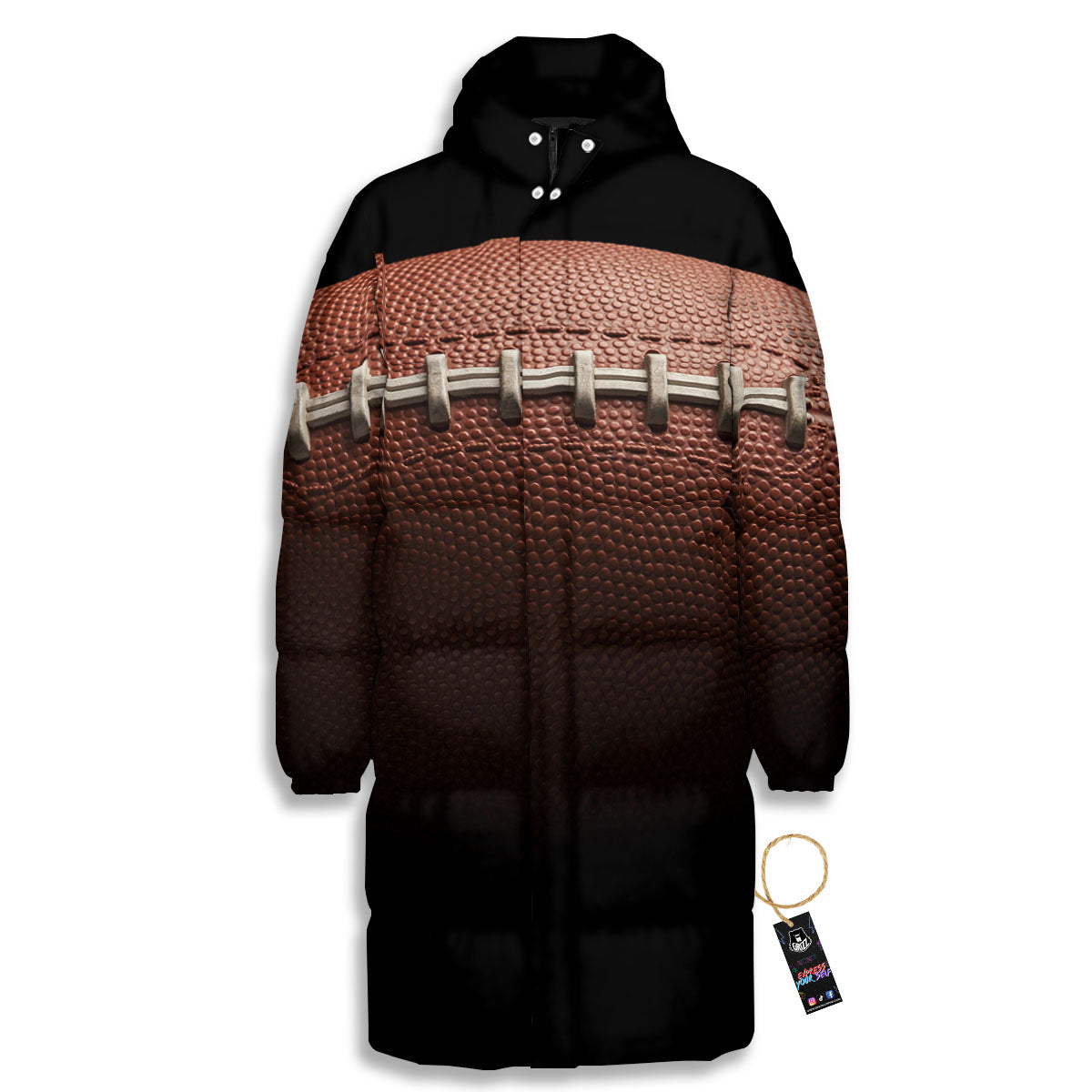 American Football Print Ball Long Down Jacket
