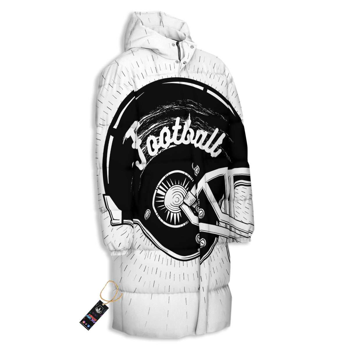 American Football White And Black Print Long Down Jacket