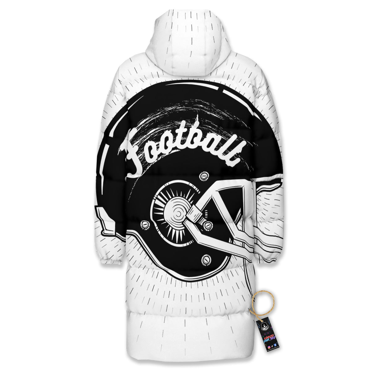 American Football White And Black Print Long Down Jacket