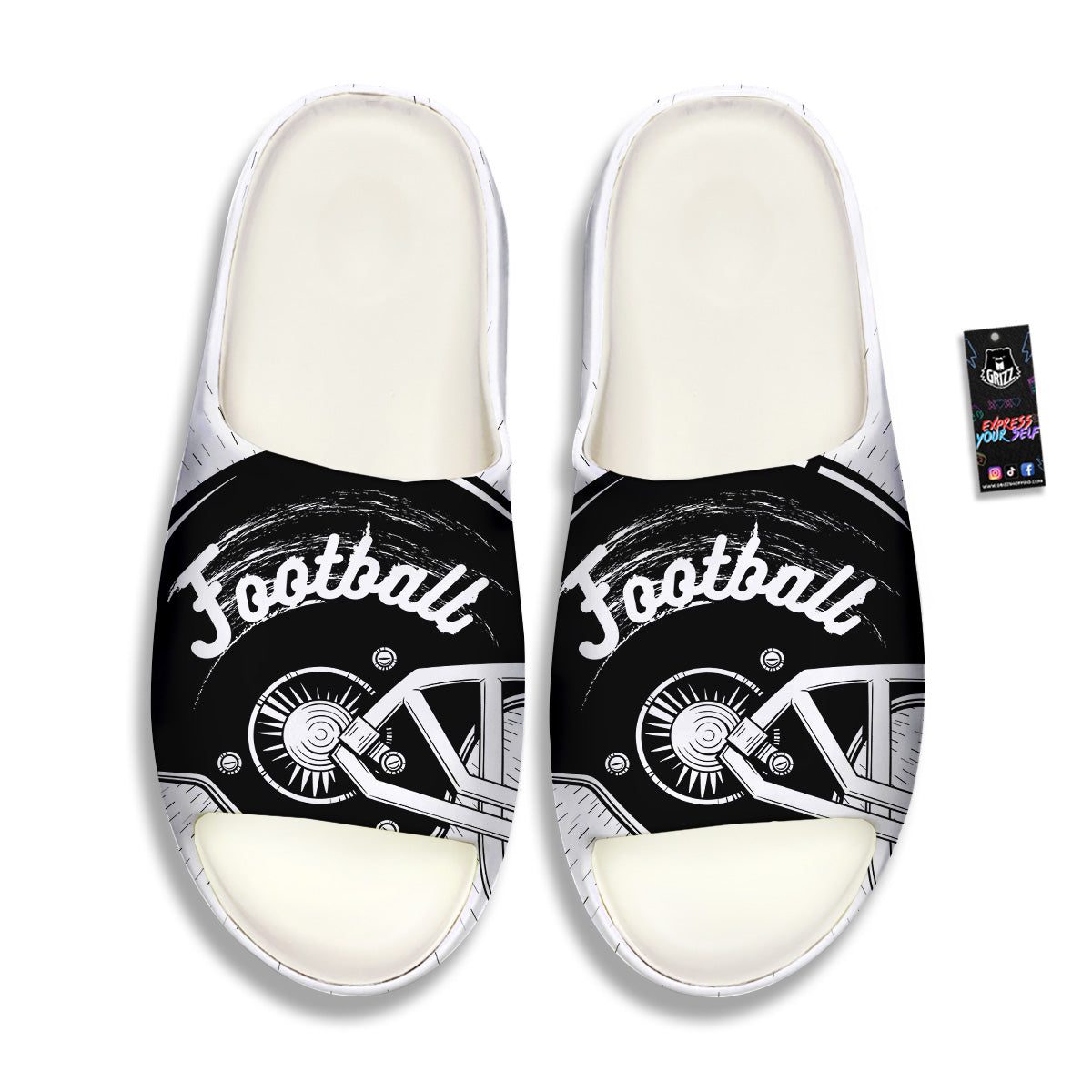 American Football White And Black Print Sandals-grizzshop