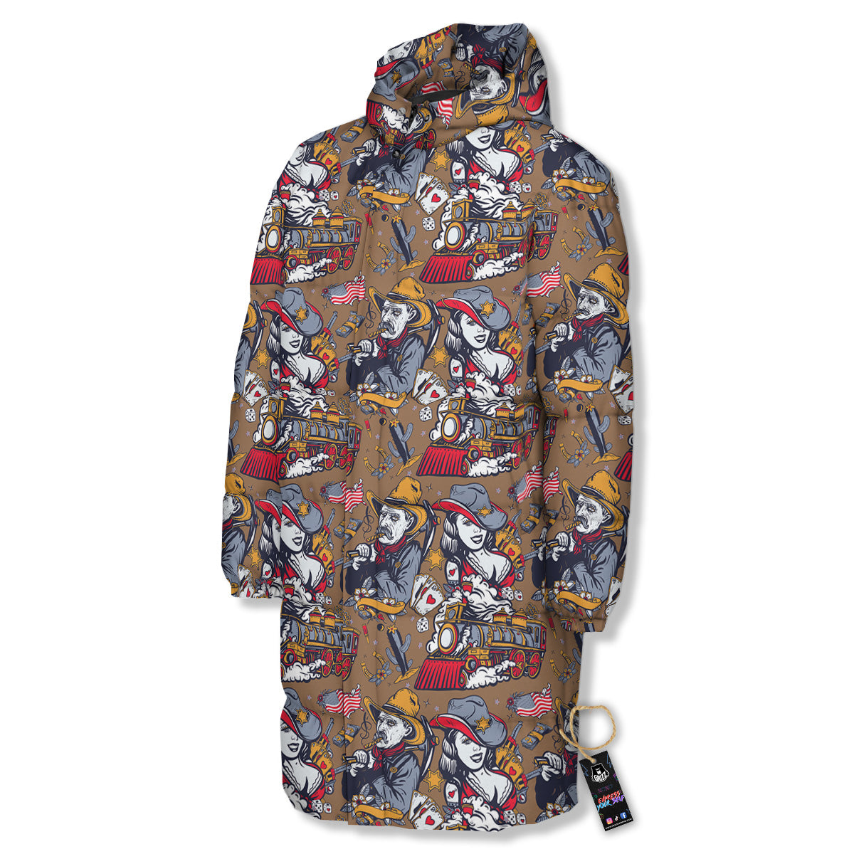 American Old West History Print Pattern Long Down Jacket
