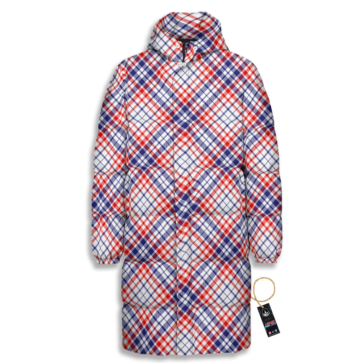 American Plaid 4th of July Print Long Down Jacket