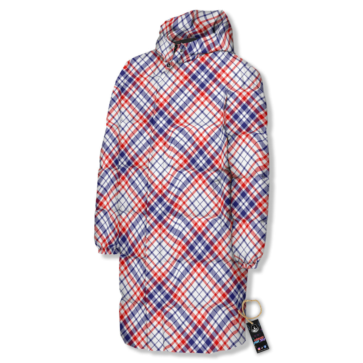 American Plaid 4th of July Print Long Down Jacket