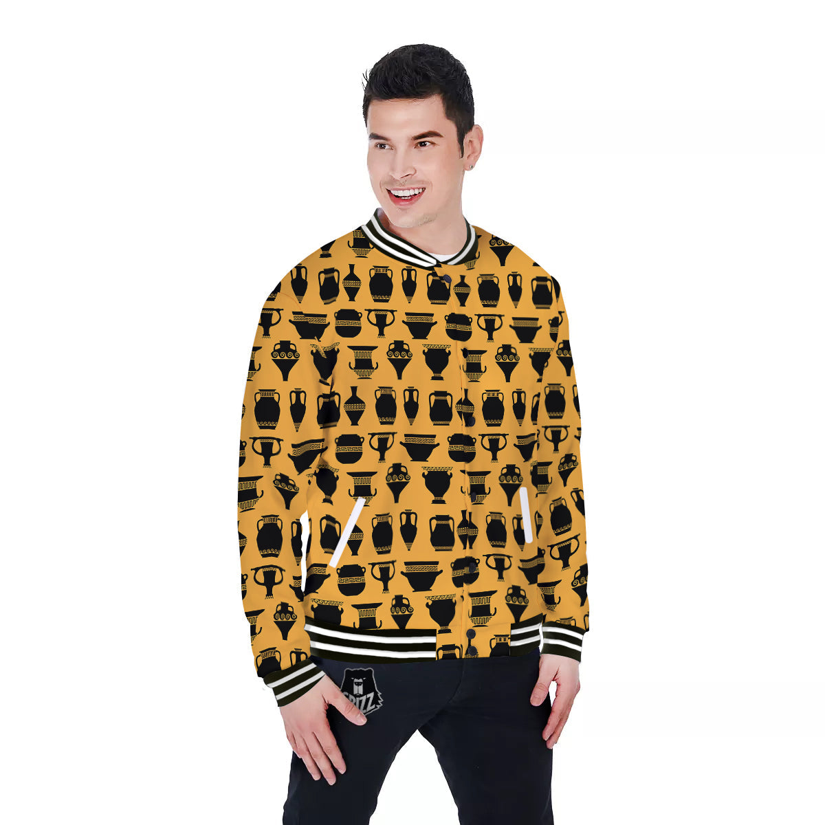 Amphora Black And Yellow Print Pattern Baseball Jacket-grizzshop