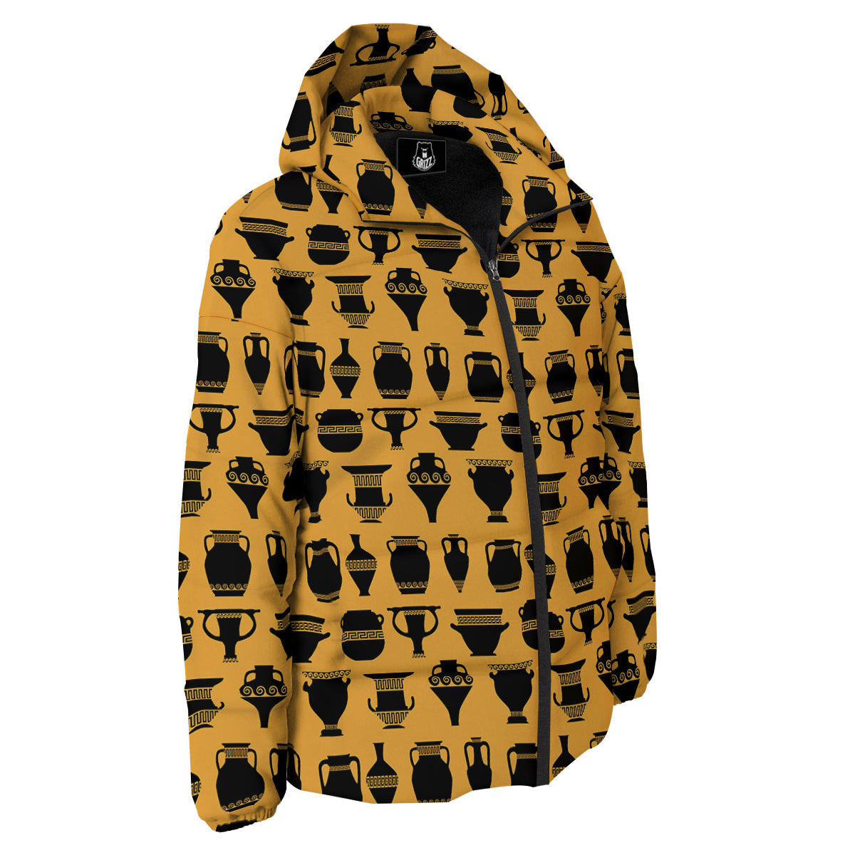 Amphora Black And Yellow Print Pattern Down Jacket-grizzshop
