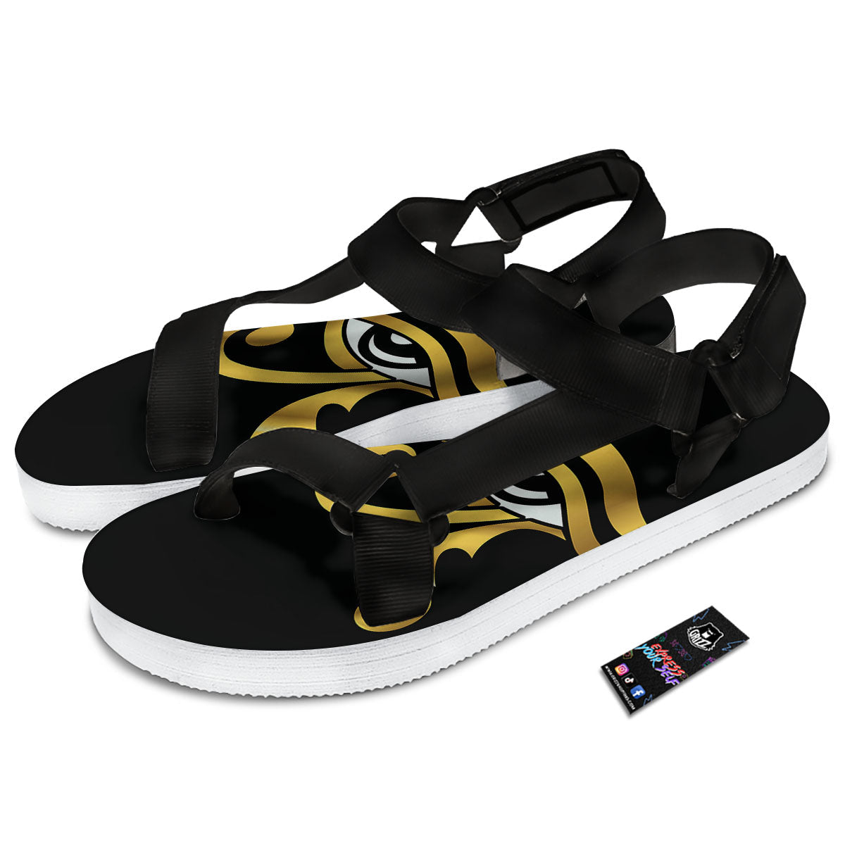 Amulet Eye Of Horus Print Black Open Toe Sandals-grizzshop