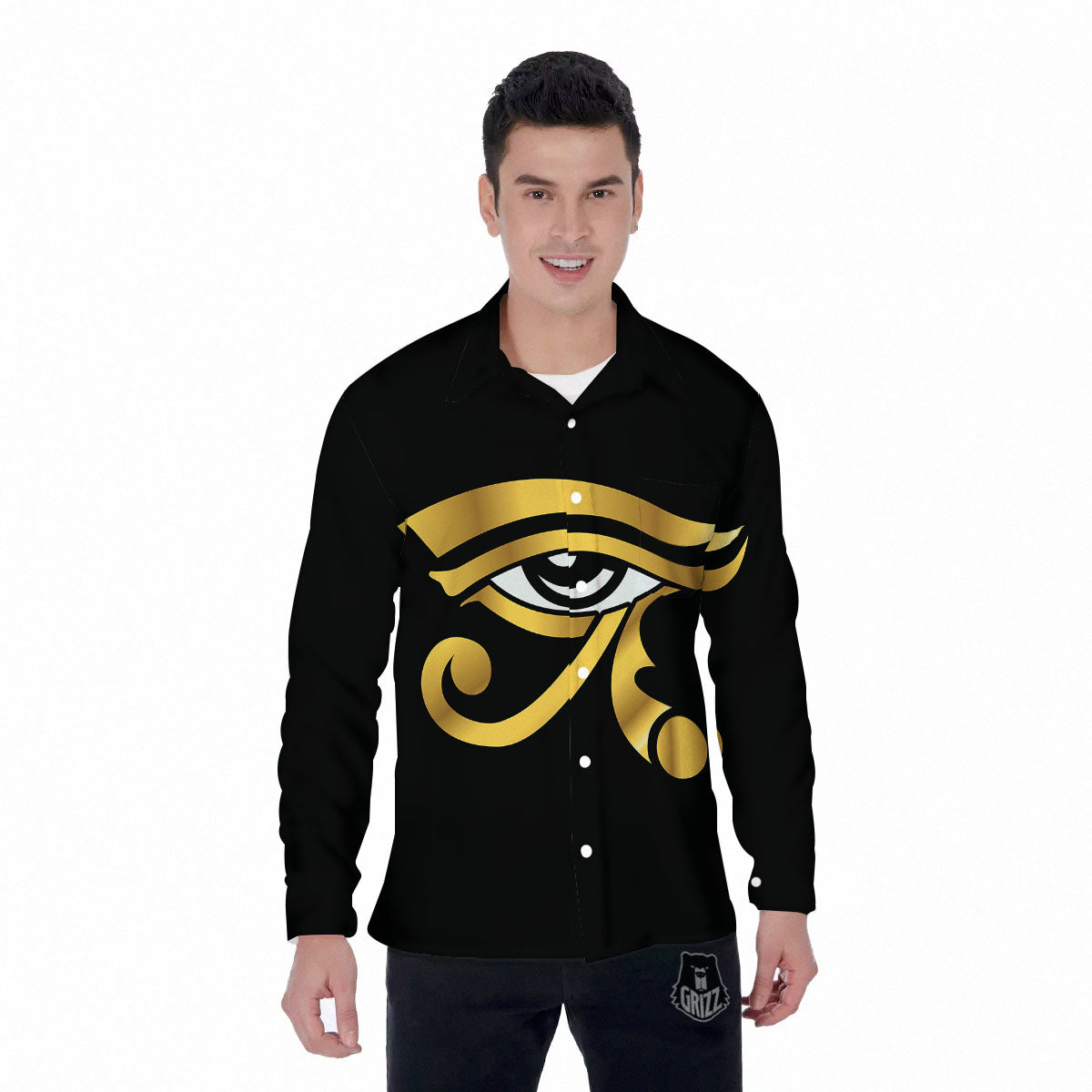 Amulet Eye Of Horus Print Men's Long Sleeve Shirts-grizzshop