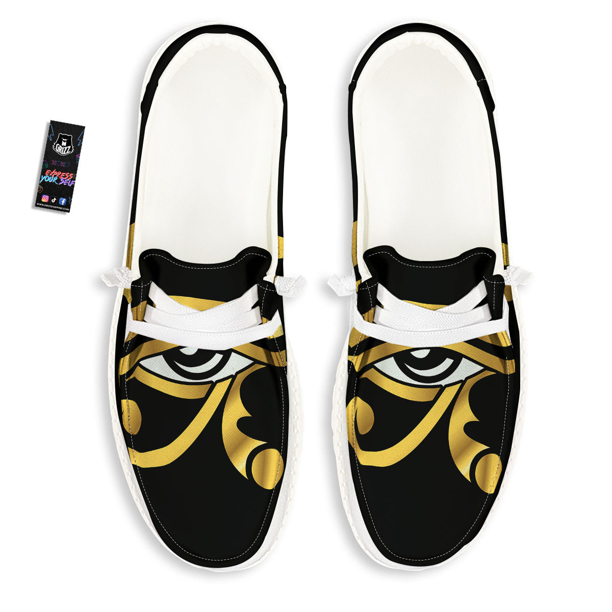 Amulet Eye Of Horus Print White Loafers-grizzshop