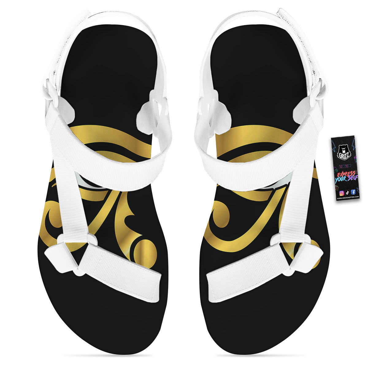 Amulet Eye Of Horus Print White Open Toe Sandals-grizzshop