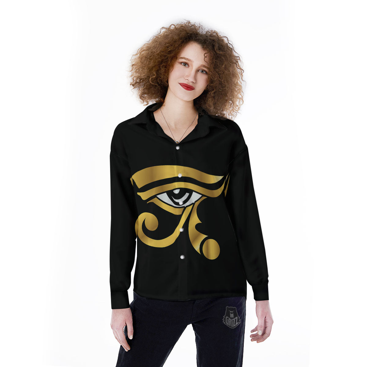 Amulet Eye Of Horus Print Women's Long Sleeve Shirts-grizzshop