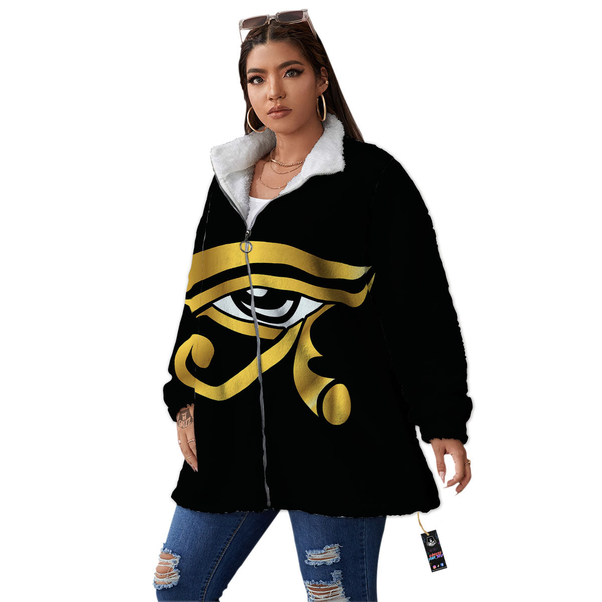Amulet Eye Of Horus Print Women's Sherpa Jacket-grizzshop