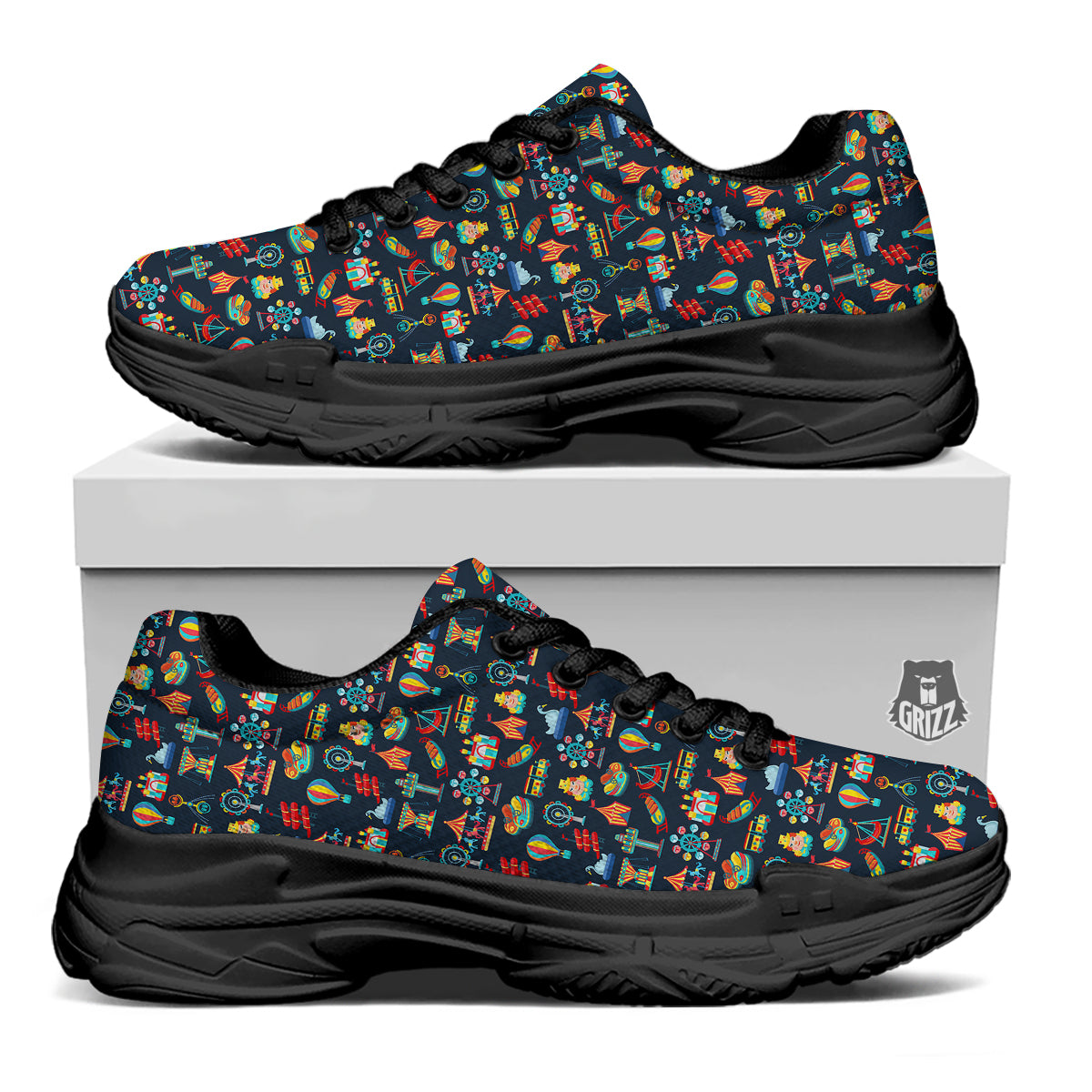 Amusement Park Colorful Print Pattern Black Chunky Shoes-grizzshop