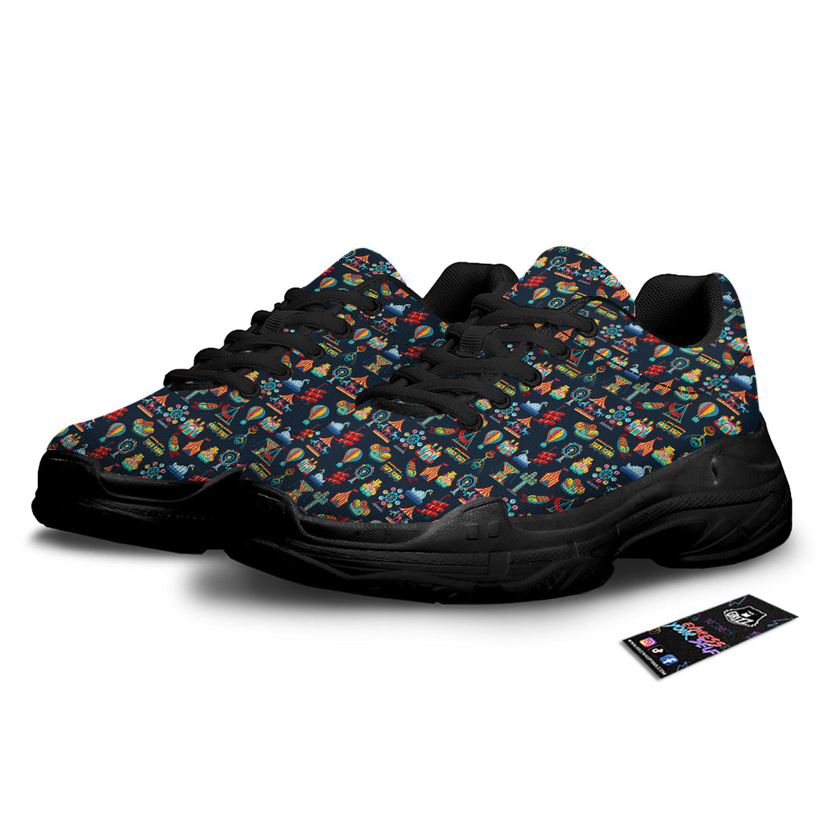 Amusement Park Colorful Print Pattern Black Chunky Shoes-grizzshop