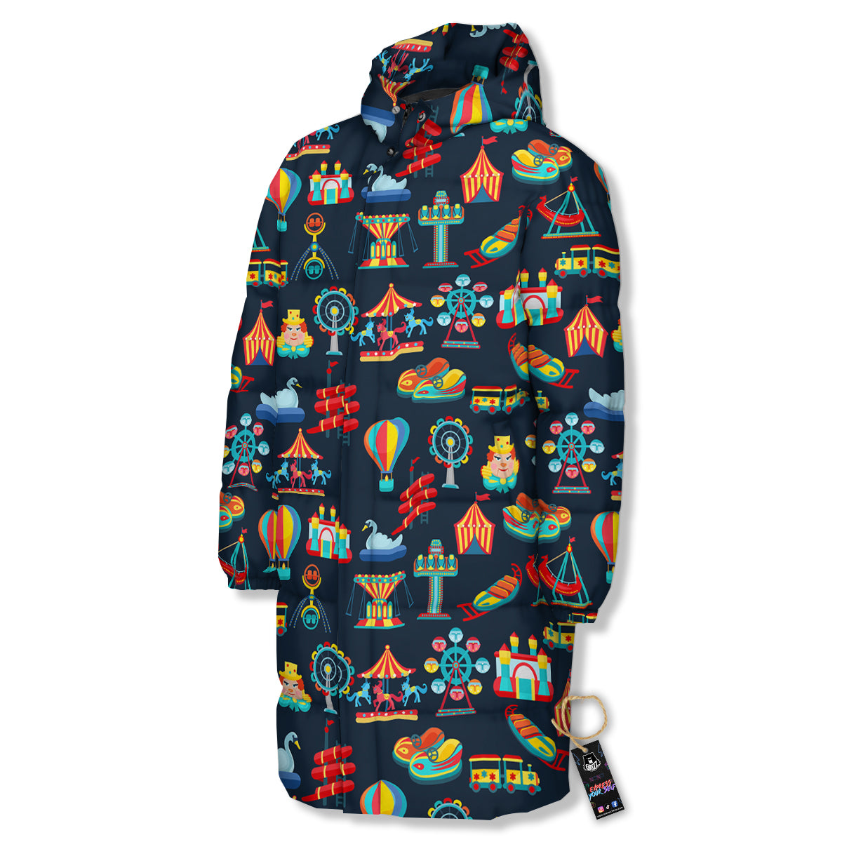 Amusement Park Colorful Print Pattern Long Down Jacket-grizzshop