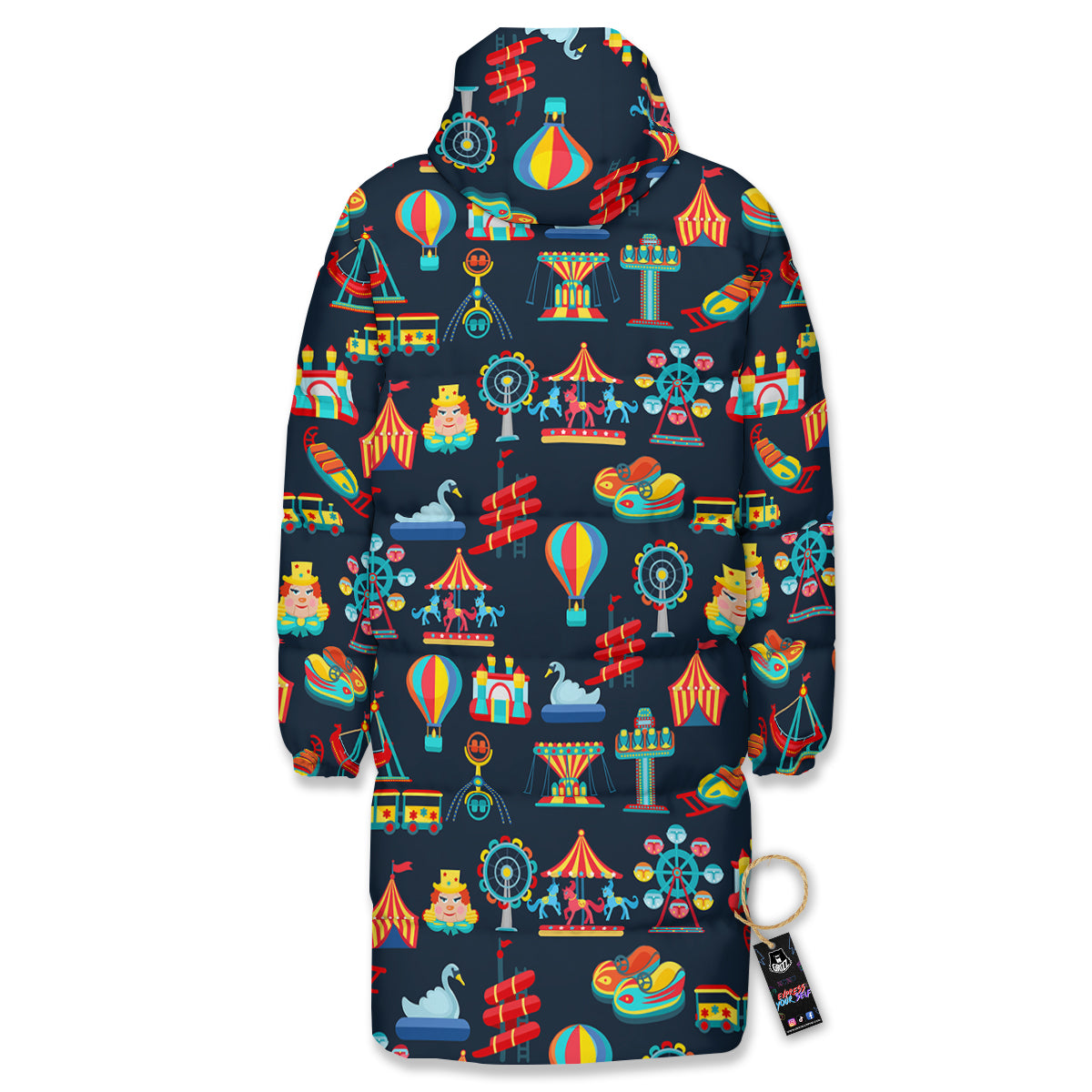 Amusement Park Colorful Print Pattern Long Down Jacket-grizzshop