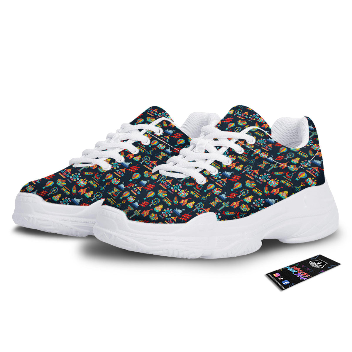 Amusement Park Colorful Print Pattern White Chunky Shoes-grizzshop