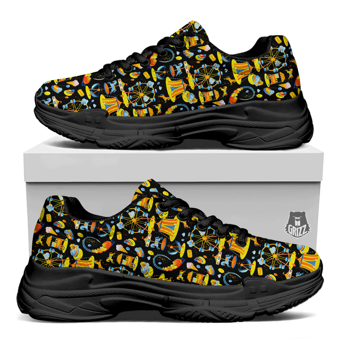 Amusement Park Entertainment Print Pattern Black Chunky Shoes-grizzshop