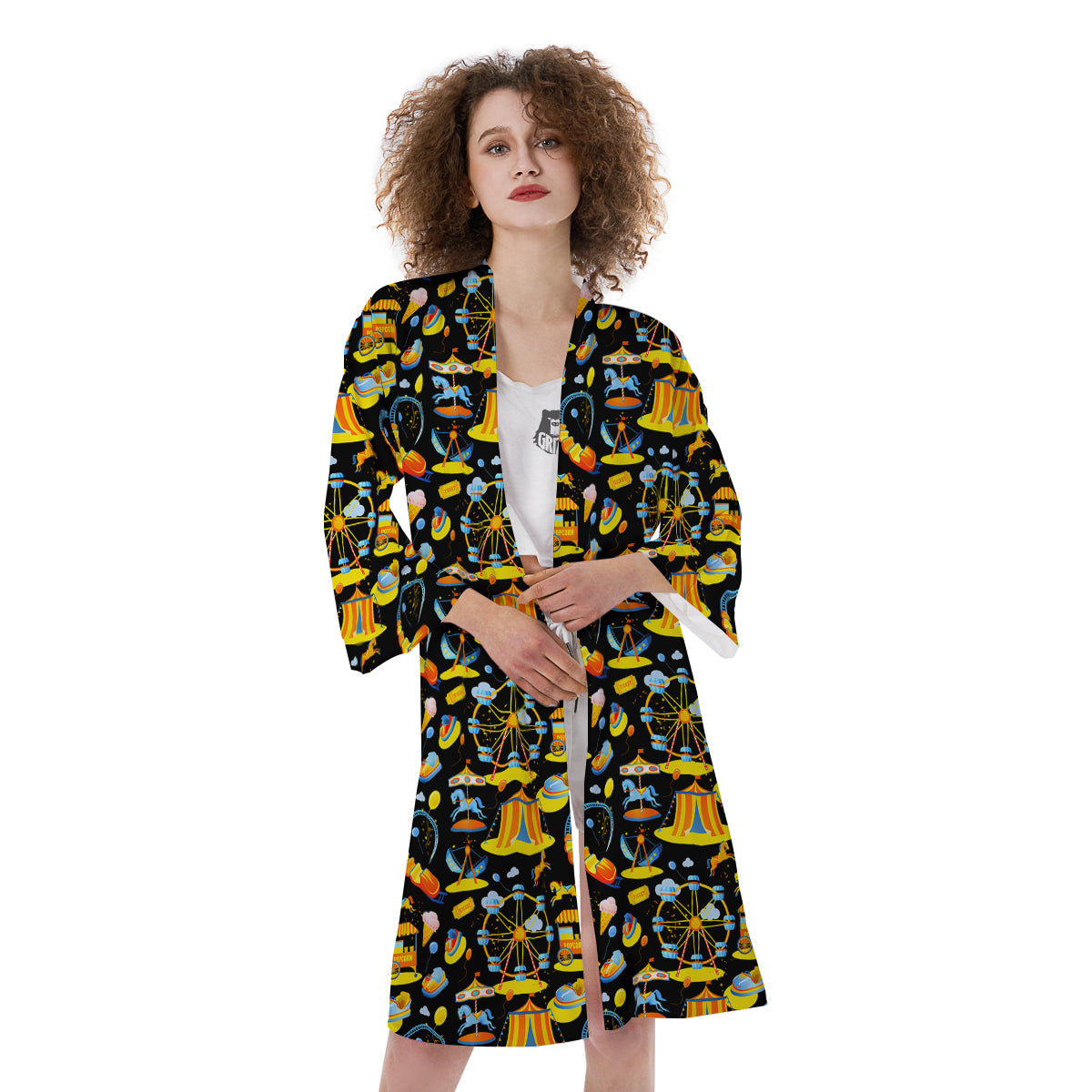 Amusement Park Entertainment Print Pattern Kimono-grizzshop