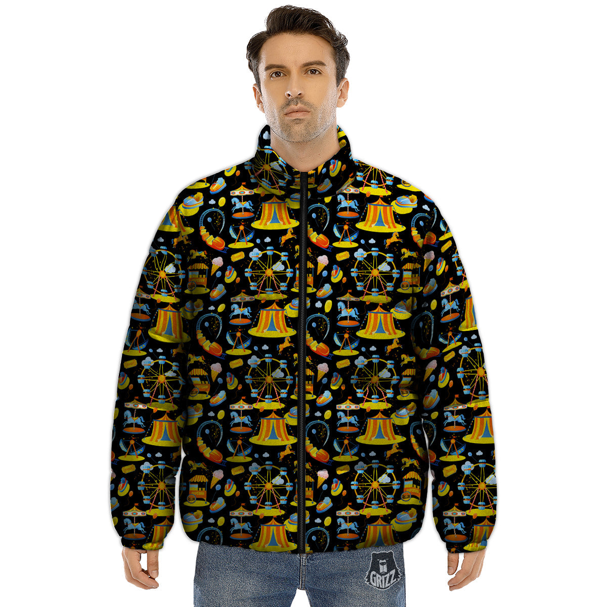 Amusement Park Entertainment Print Pattern Puffer Jacket-grizzshop