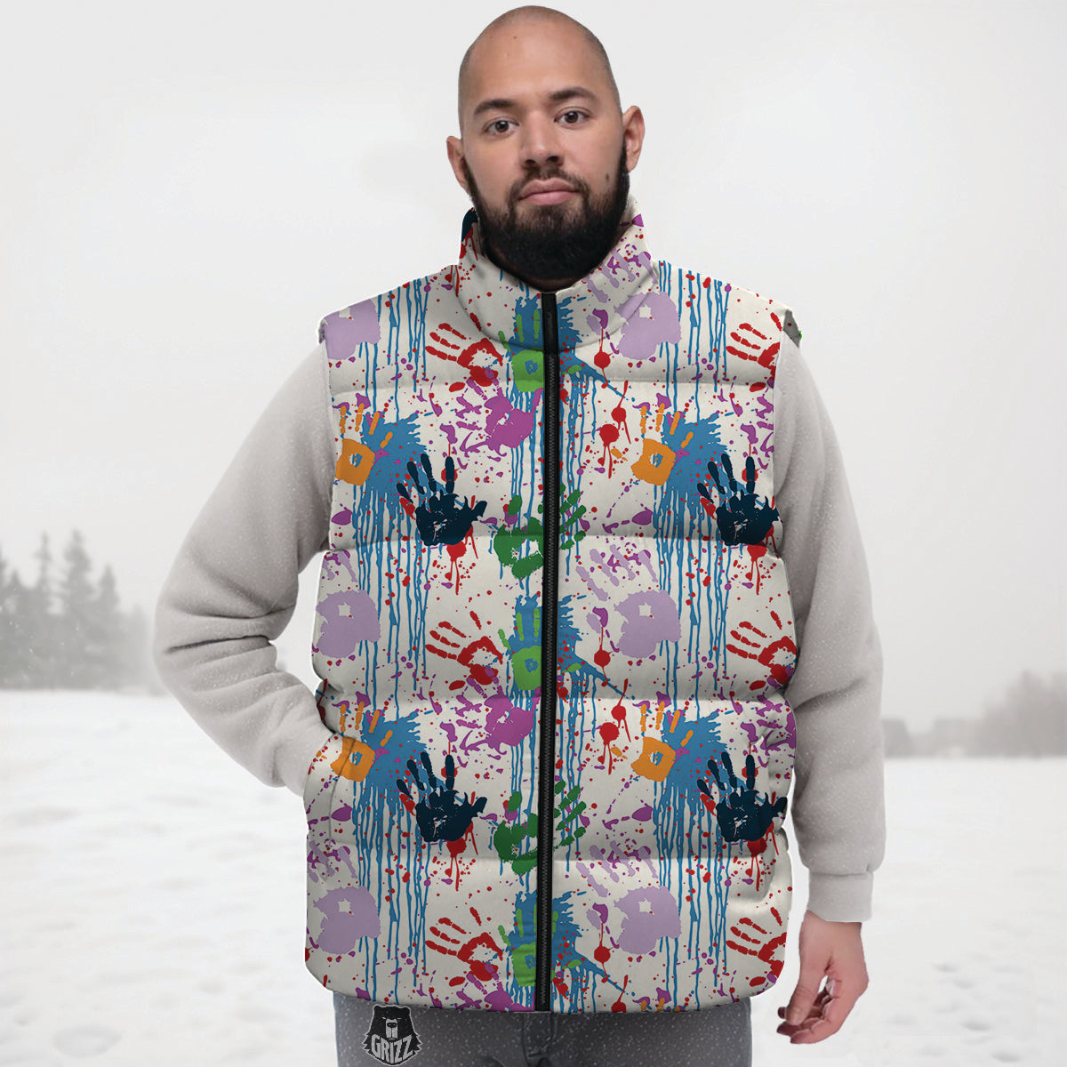 Anatomy Pattern Print Down Vest-grizzshop