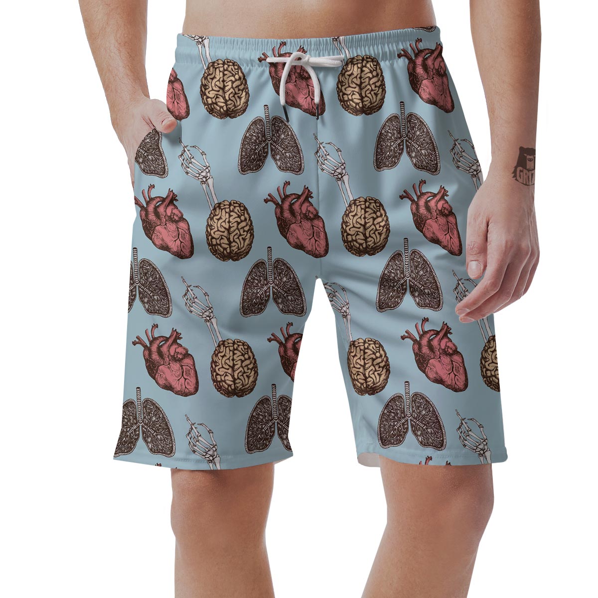 Anatomy Pattern Print Men's Shorts-grizzshop