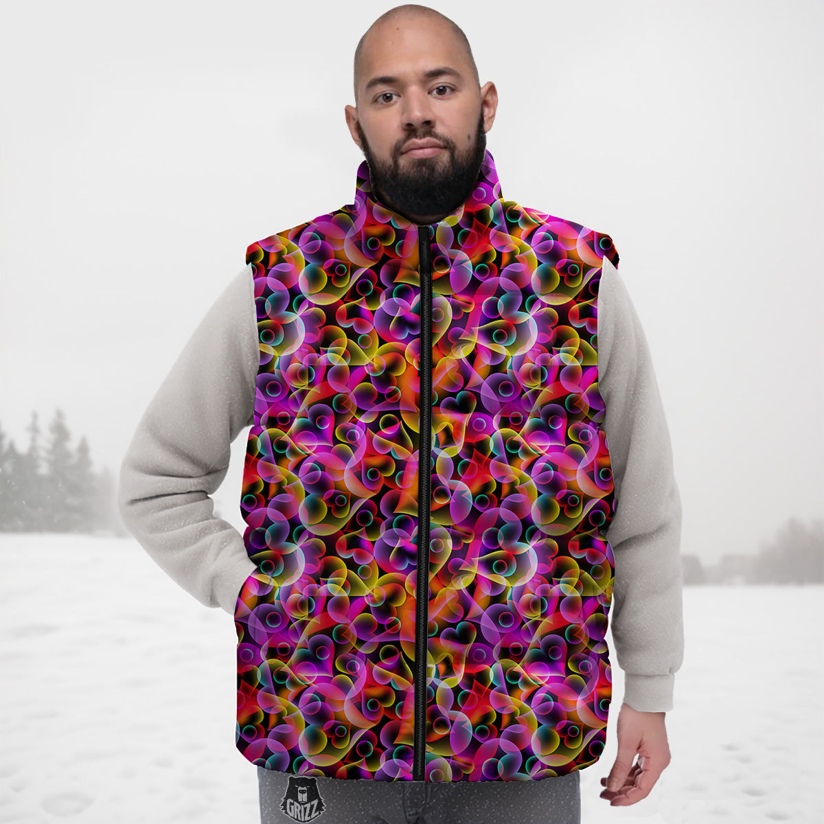 Anatomy Sperm Pattern Print Down Vest-grizzshop