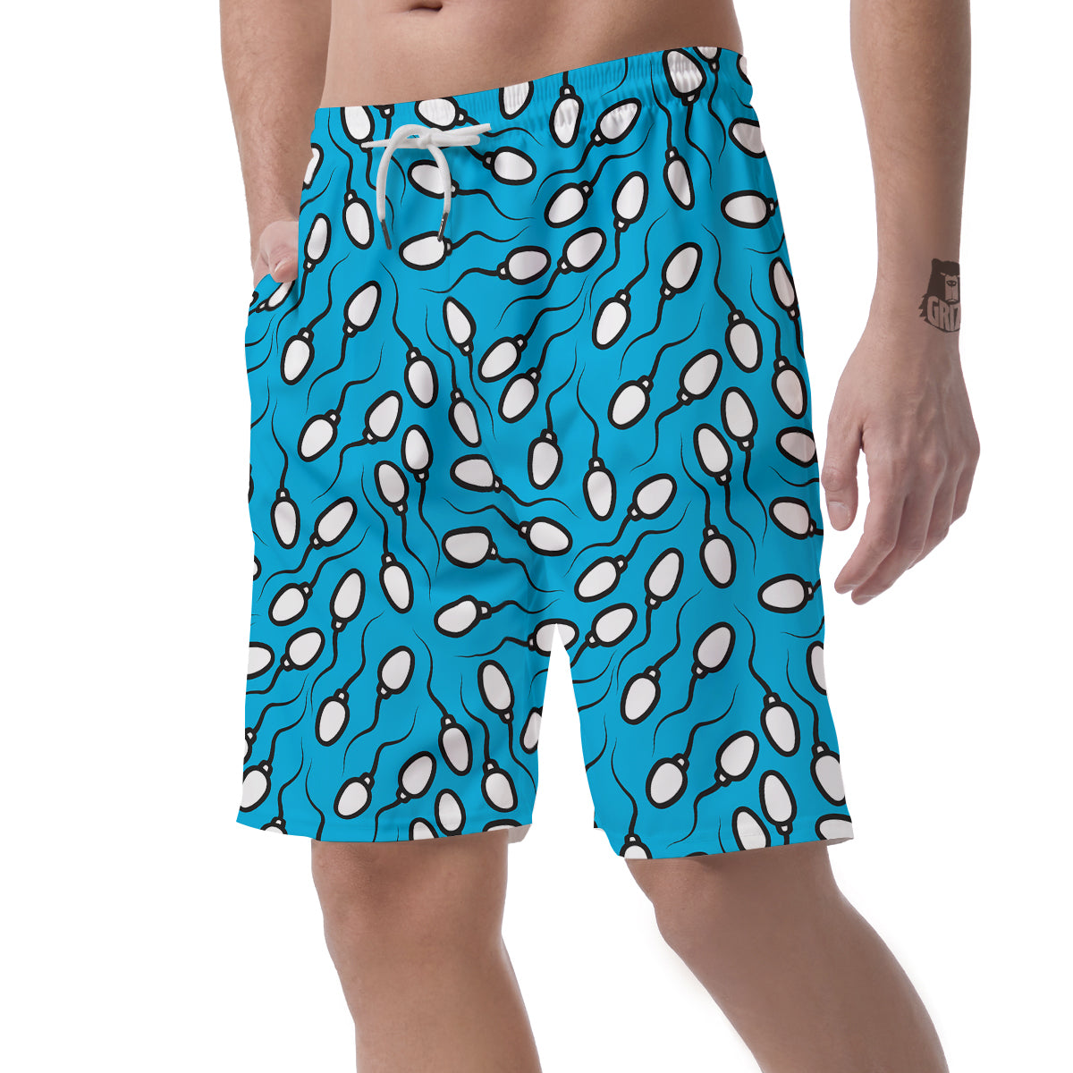 Anatomy Sperm Pattern Print Men's Shorts-grizzshop