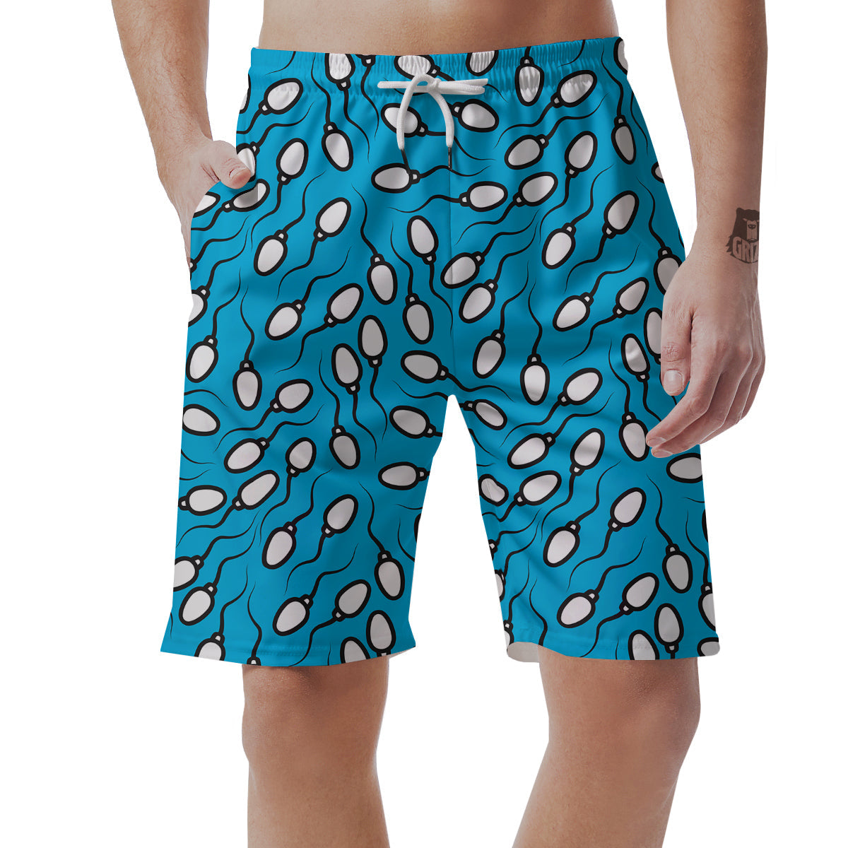 Anatomy Sperm Pattern Print Men's Shorts-grizzshop