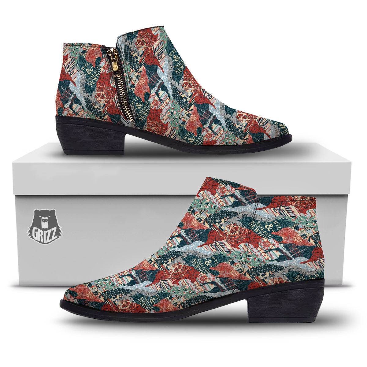 Anchor Abstract Nautical Print Pattern Ankle Boots-grizzshop
