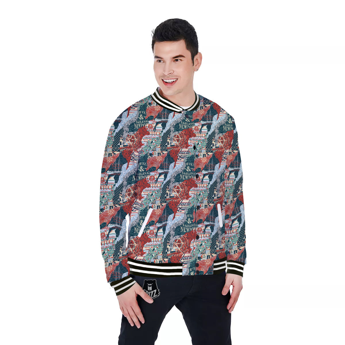 Anchor Abstract Nautical Print Pattern Baseball Jacket-grizzshop