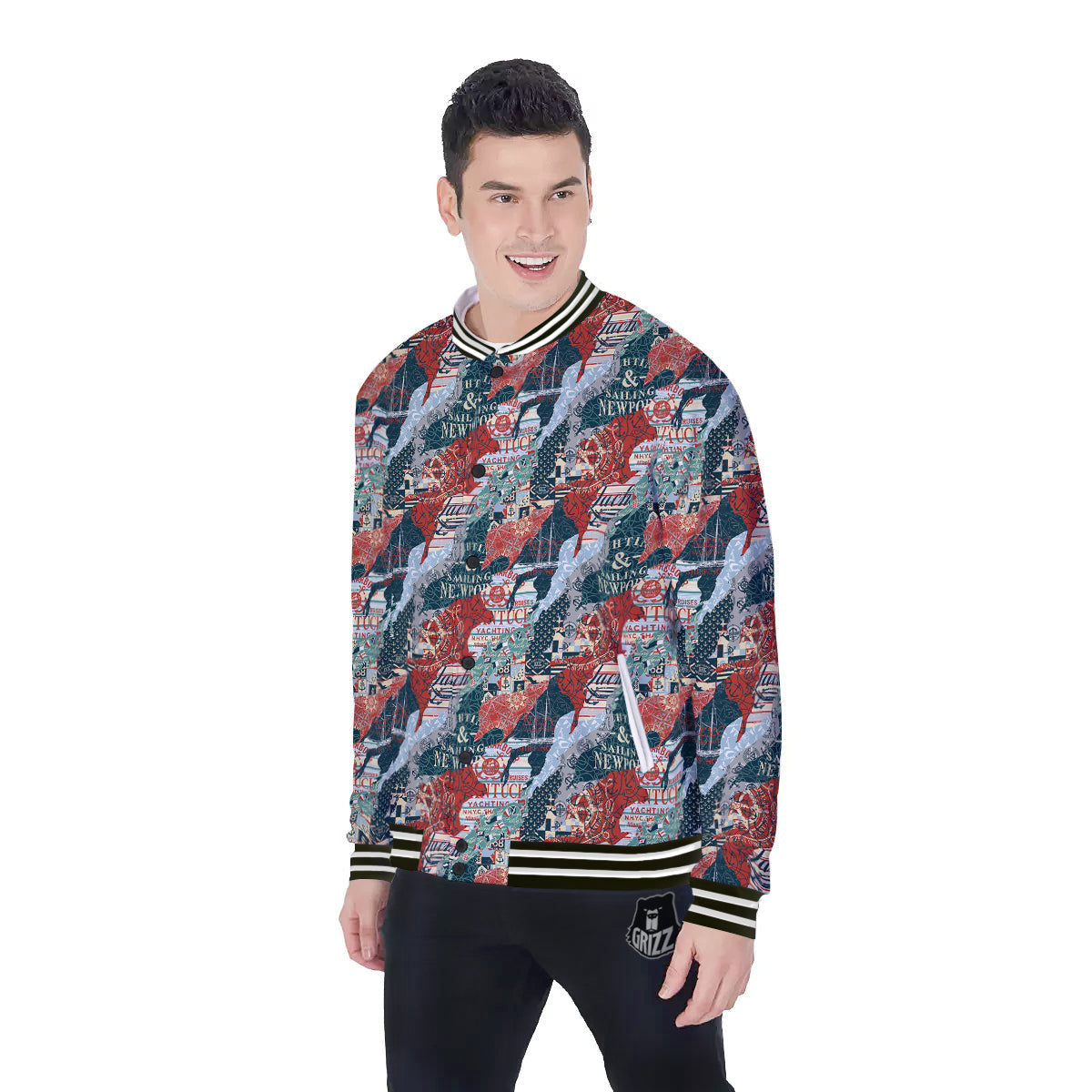 Anchor Abstract Nautical Print Pattern Baseball Jacket-grizzshop