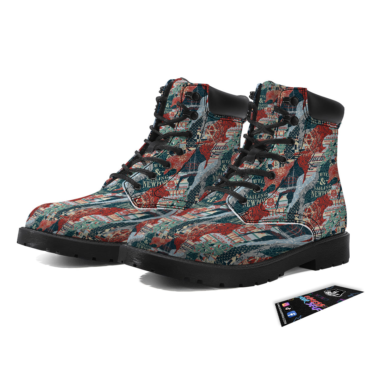 Anchor Abstract Nautical Print Pattern Boots-grizzshop