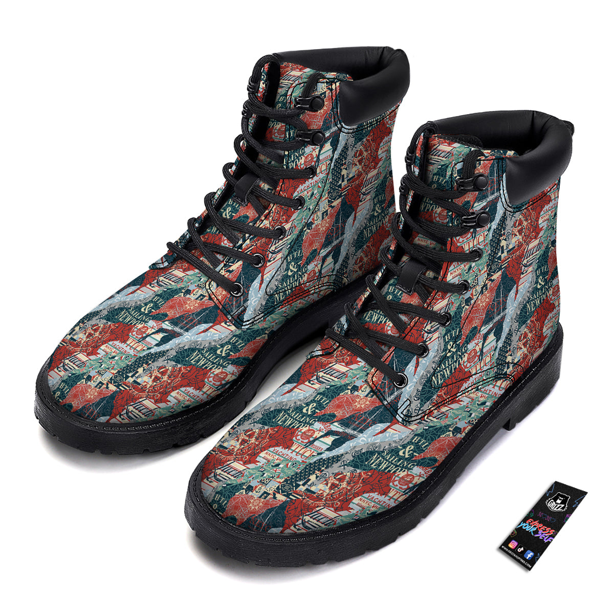 Anchor Abstract Nautical Print Pattern Boots-grizzshop