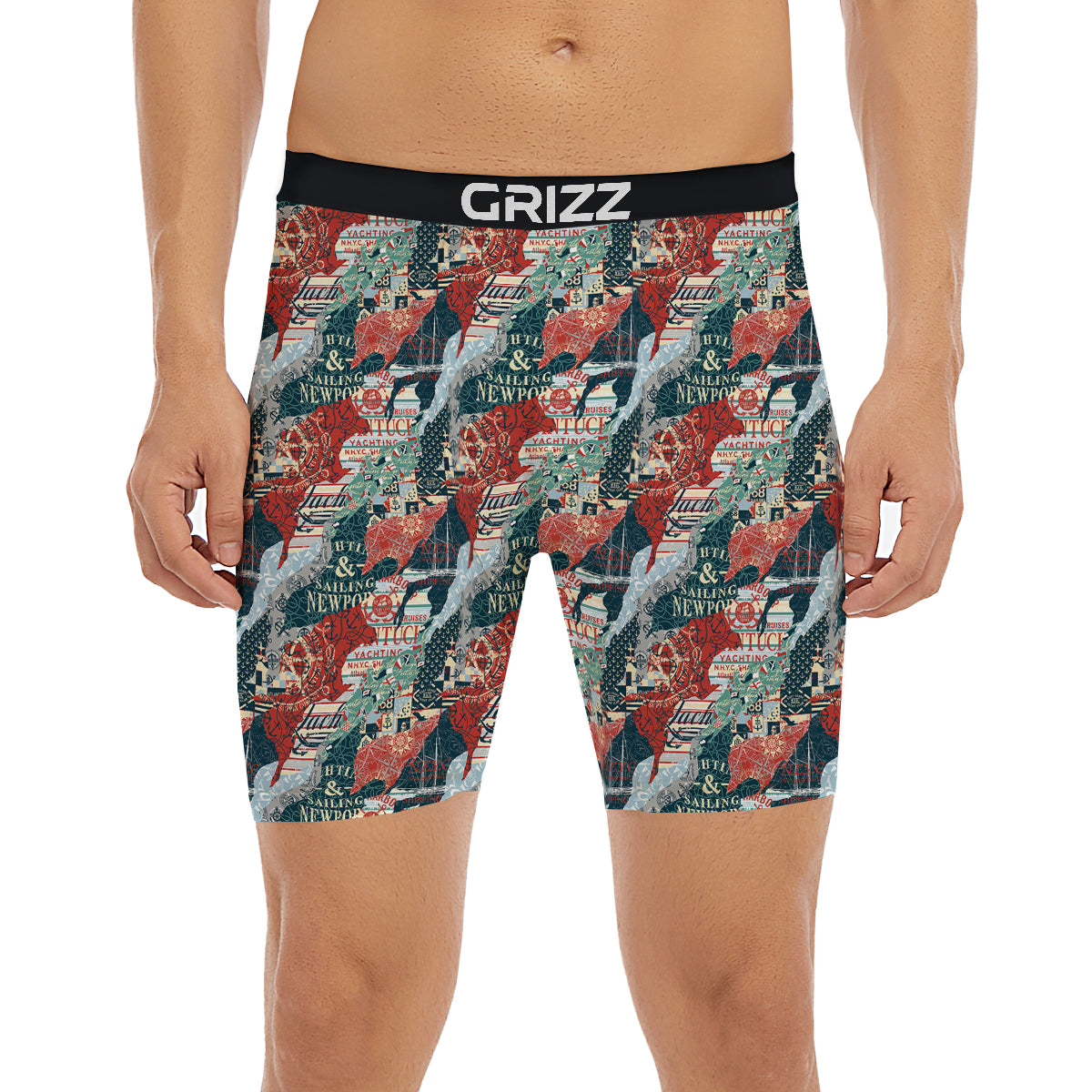 Anchor Abstract Nautical Print Pattern Boxer Briefs-grizzshop
